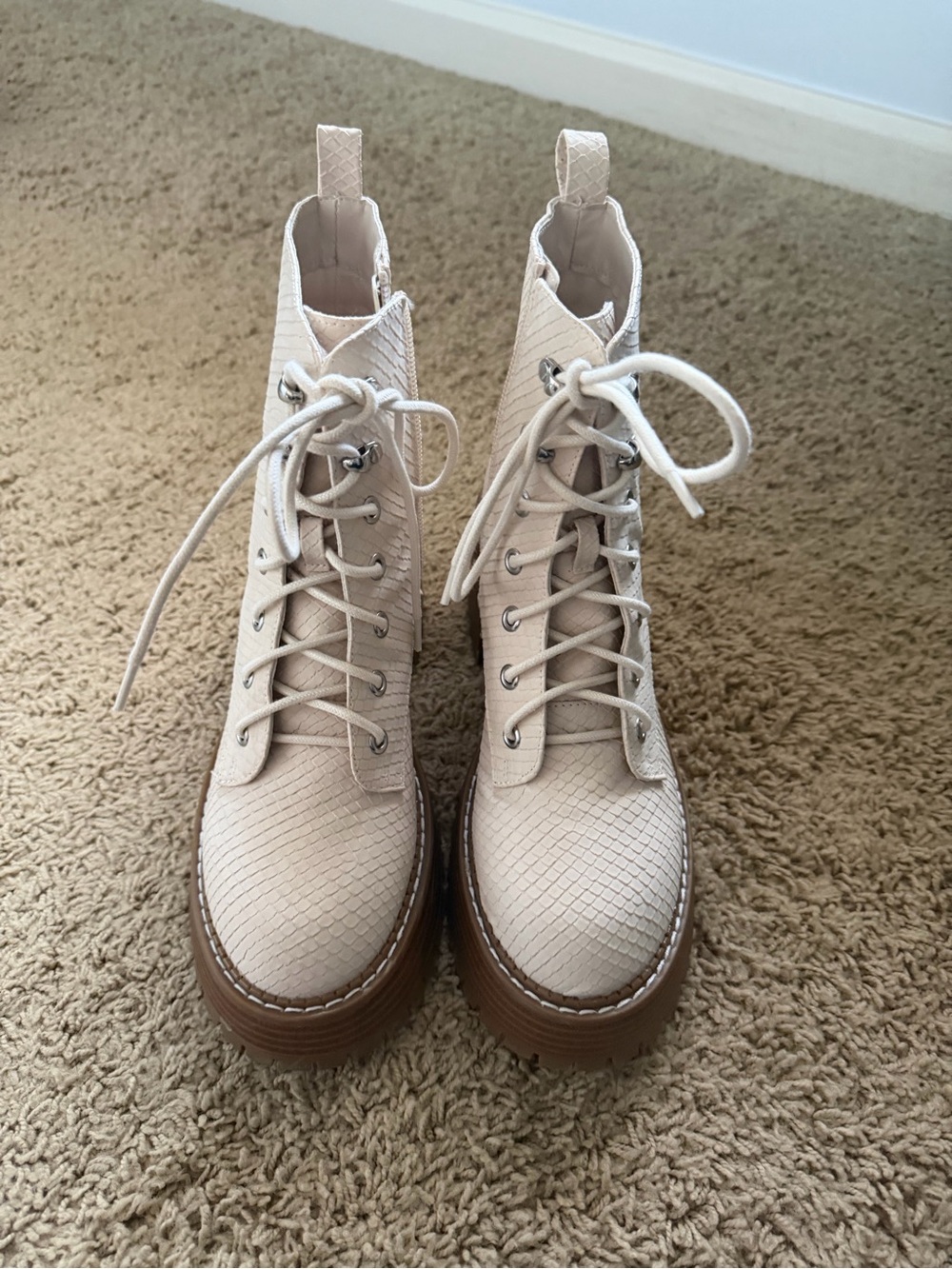 MIA Cream & Tan Snakeskin Print Leather Boots